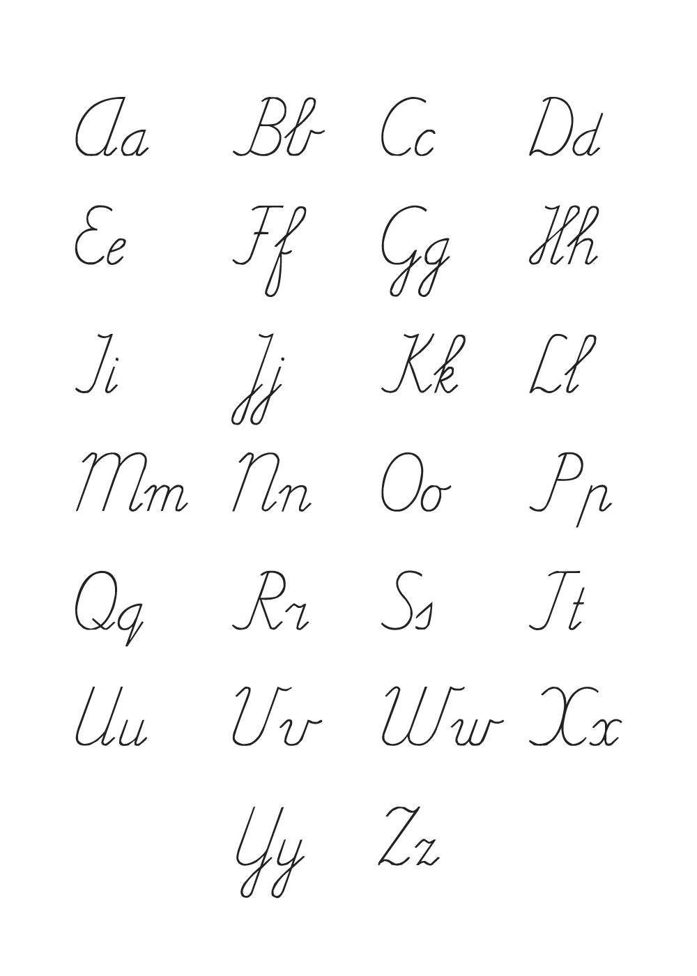 Poster alfabet schrijfletters in zwart wit