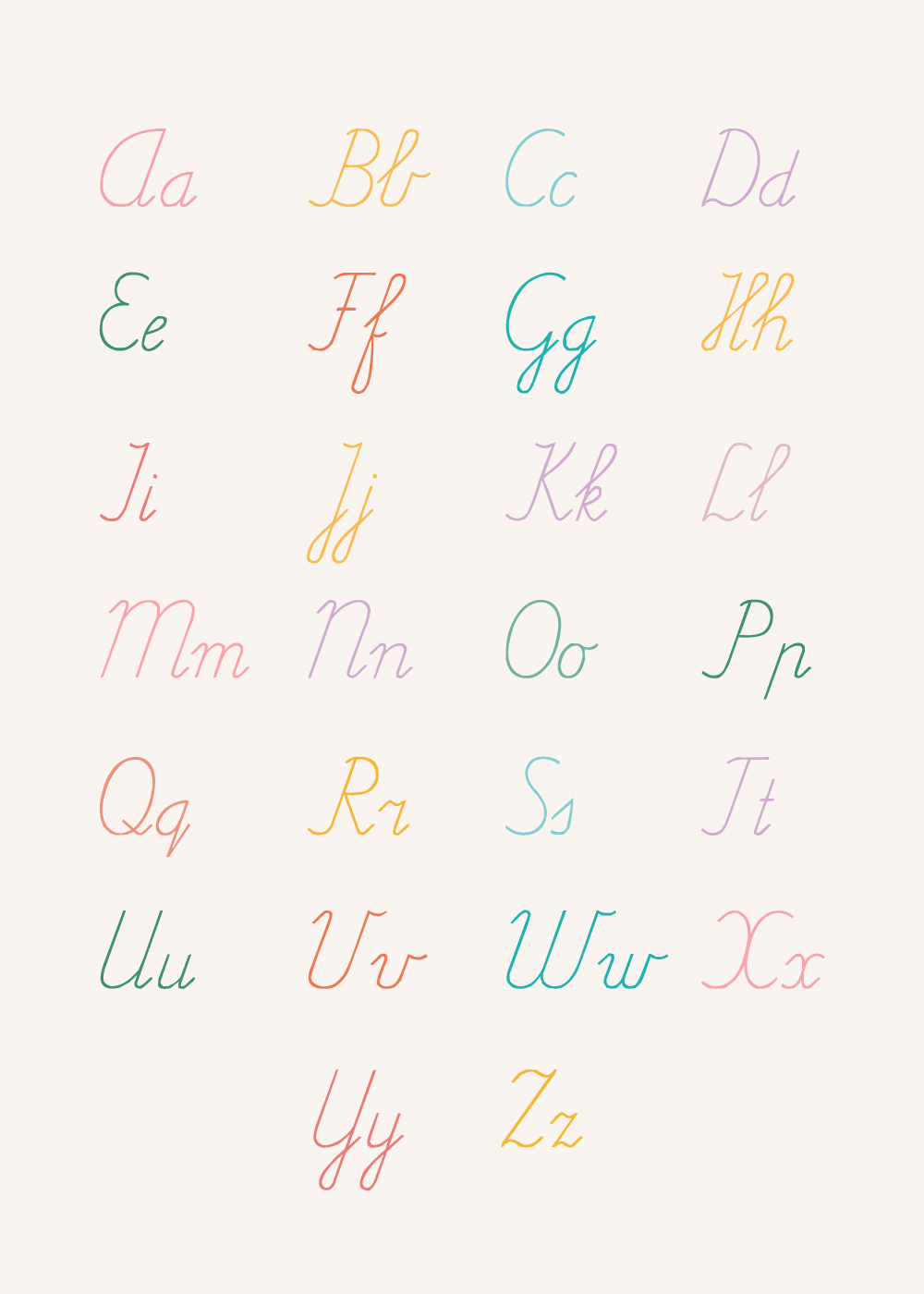 Alfabet poster schrijfletters kleur